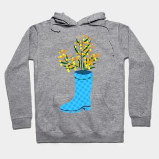 Rubber boots Wellies blue checkered Wellington boots and mimosa flower Hoodie